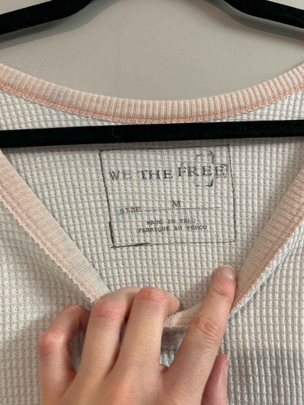 Light Pink and Cream Waffle Free People Long-Sleeve Top - Picture 2 of 7